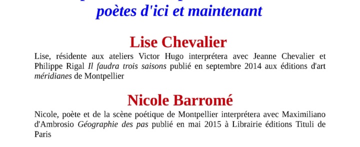 Lecture “Il faudra trois saisons”, de Lise Chevalier – festival Voix Vives – 27 juillet 2015 – Sète