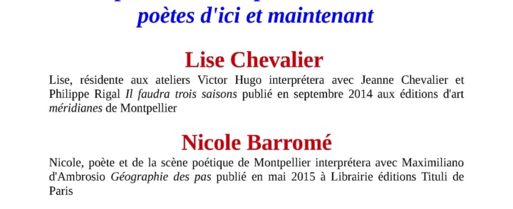 Lecture “Il faudra trois saisons”, de Lise Chevalier – festival Voix Vives – 27 juillet 2015 – Sète