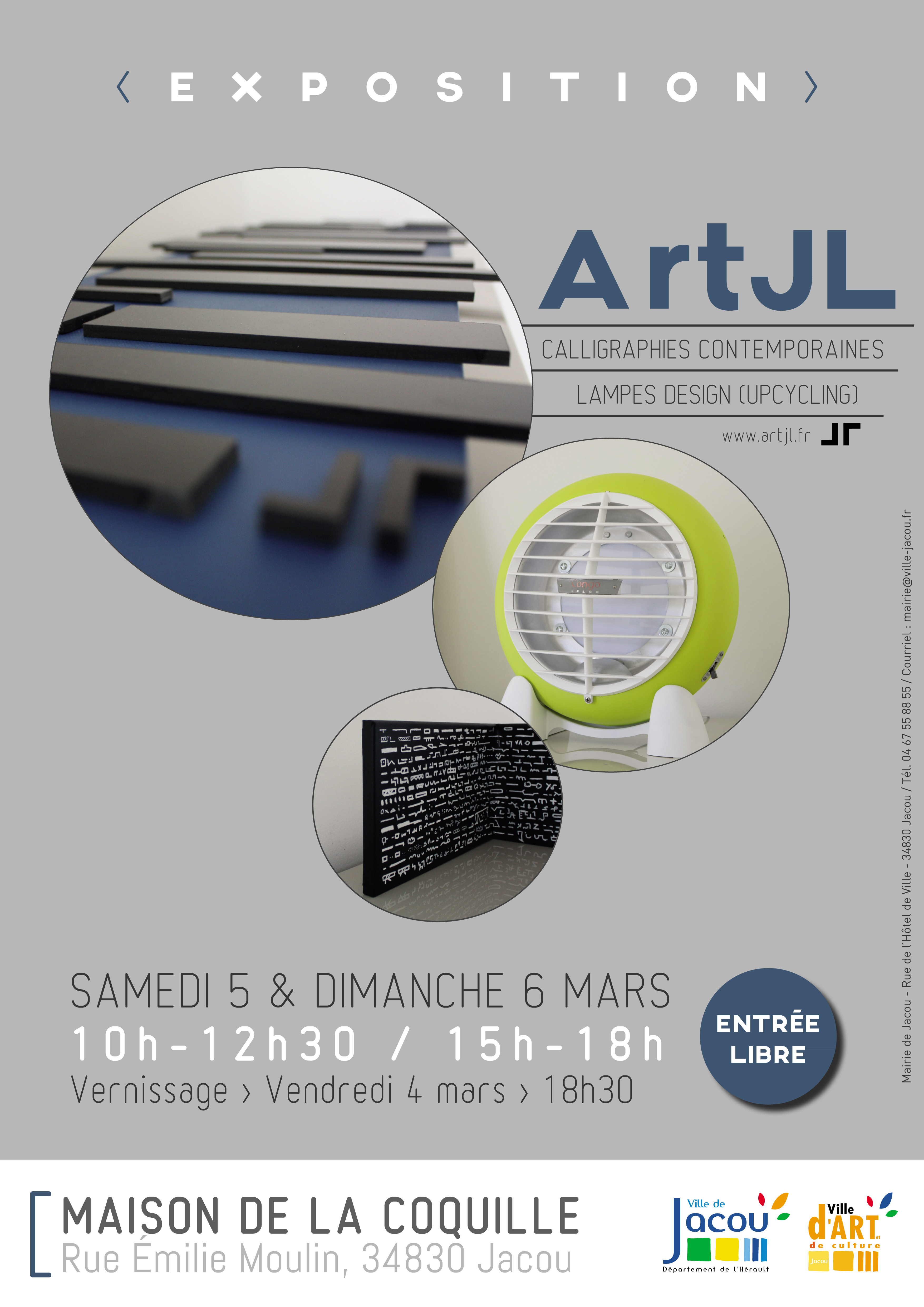 Art Jl présente ses calligraphies contemporaines et lampes design à Jacou – maison de la coquille- 5&6 mars 2016