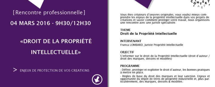 Rencontre professionnelle : Droit de la Propriété Intellectuelle – Enjeux de protection de vos créations originales – 040316