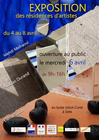 Restitution résidence d’artiste – Éléna Salah, Nicolas Durand, Mehdi Melhaoui – 6 avril 2016 – Lycée Joliot Curie – Sète