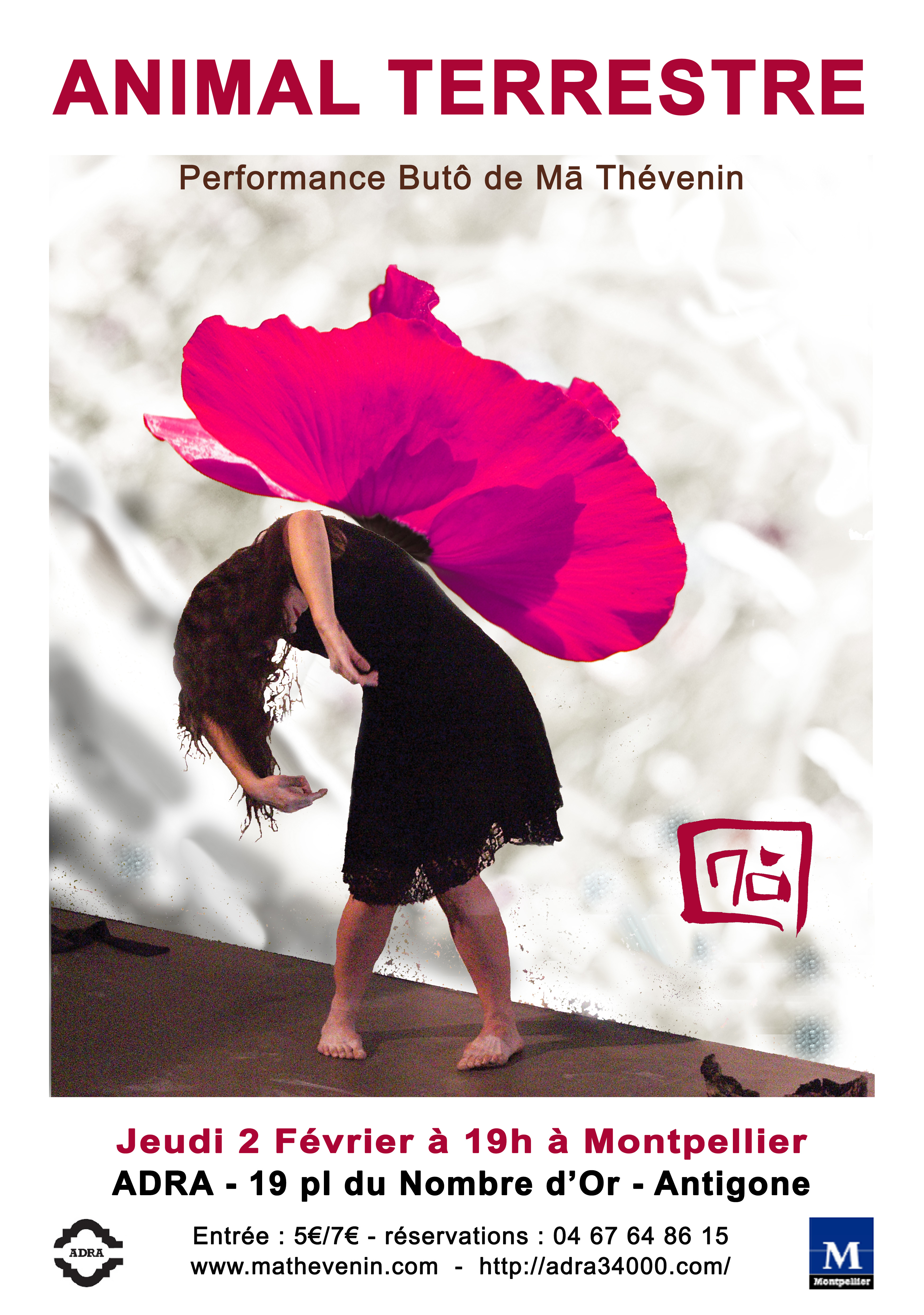 Performance de danse Butô – ANIMAL TERRESTRE le 2 Février 2017 à 19h, Quartier Antigone – à l’ADRA,19 place du Nombre d’Or 34000 Montpellier