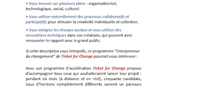 Appel à candidature Ticket for Change – Projets de l’économie sociale et créative !