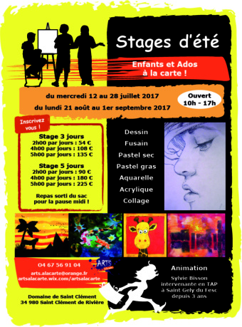 Atelier Arts à la carte organise une seconde période de stage d’été du 21 août au 1er septembre 2017