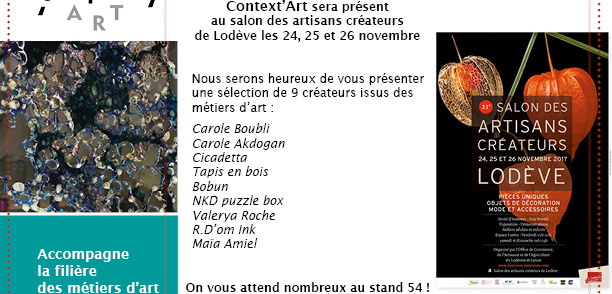 Stand de Context’Art au salon des créateurs de Lodève – 24, 25 et 26 novembre