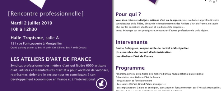 [RENCONTRE PRO] LES ATELIERS D’ART DE FRANCE // mardi 2 juillet // HALLE TROPISME